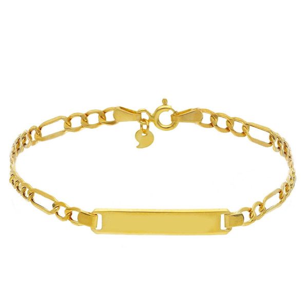 Picture of 9k yellow gold Figaro link men's Bracelet | Custom Tag | 21 cm