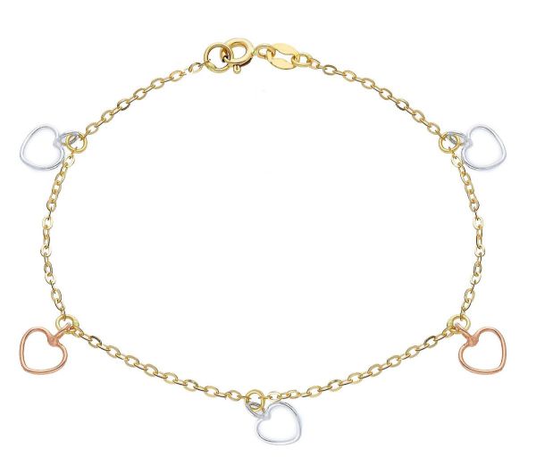 Imagen de Pulsera Corazones de hilo charms oro tricolor 18k | 20 cm