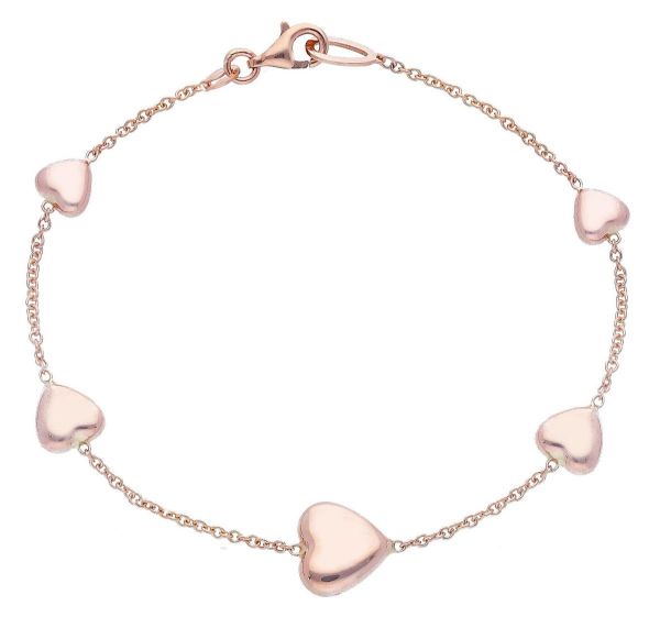 Imagen de Pulsera 1 Corazón grande y 4 Corazoncitos oro rosa 18k | 19 cm