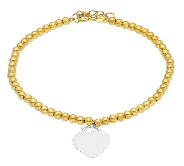 Imagen de Pulsera Corazón y esferas oro bicolor macizo 18k | 18+2 cm