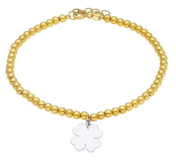 Picture of Solid 18k yellow / white gold Flower & spheres Bracelet | 18+2 cm