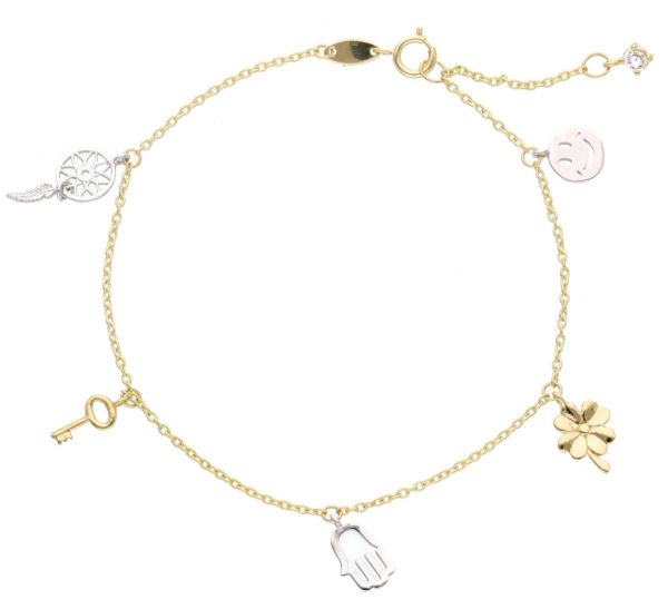Immagine di Bracciale simboli della Fortuna oro bicolor 9k | 17+2 cm 