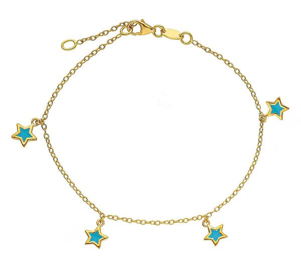 Immagine di Bracciale Stelle oro giallo 18k e smalto azzurro | 18 cm 