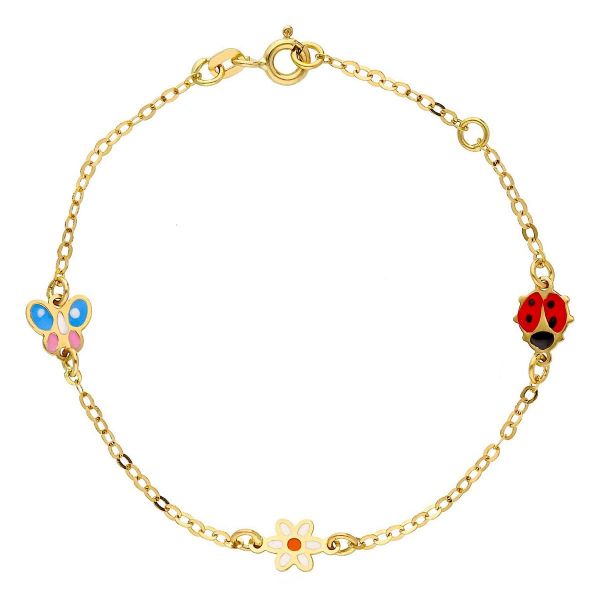 Immagine di Bracciale Coccinella Fiore Farfalla oro giallo 18k smalto | 14+2 cm