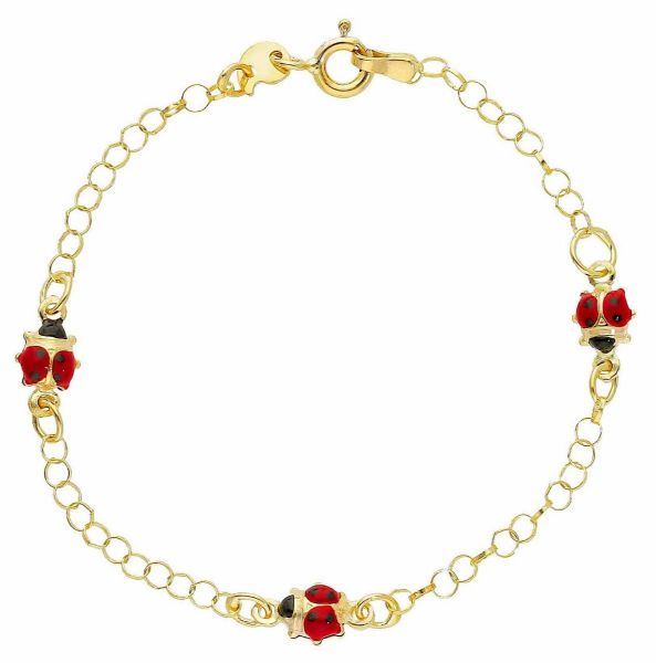 Imagen de Pulsera Mariquita oro amarillo 9k y esmalte | 17 cm