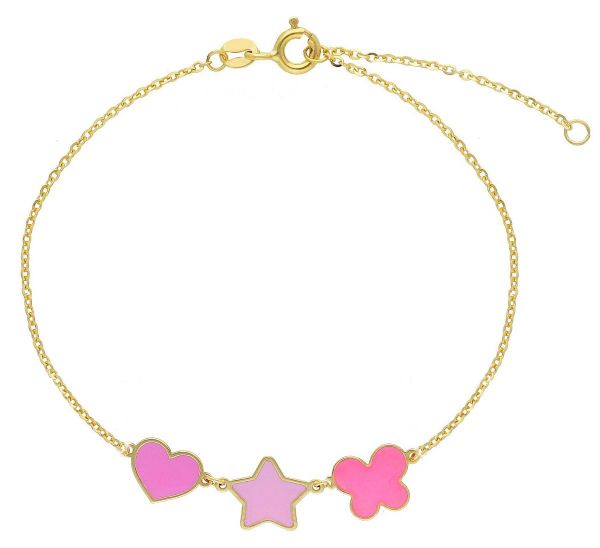 Immagine di Bracciale Cuore Stella Farfalla oro giallo 9k e smalto | 16+3 cm 