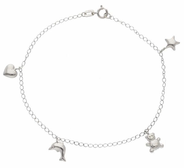 Picture of 18k white gold Heart Star Bear Dolphin Bracelet | 18 cm