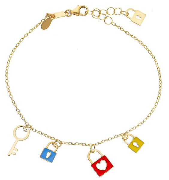 Immagine di Bracciale Lucchetti e Chiavi oro giallo 18k smalto | 16+2 cm 