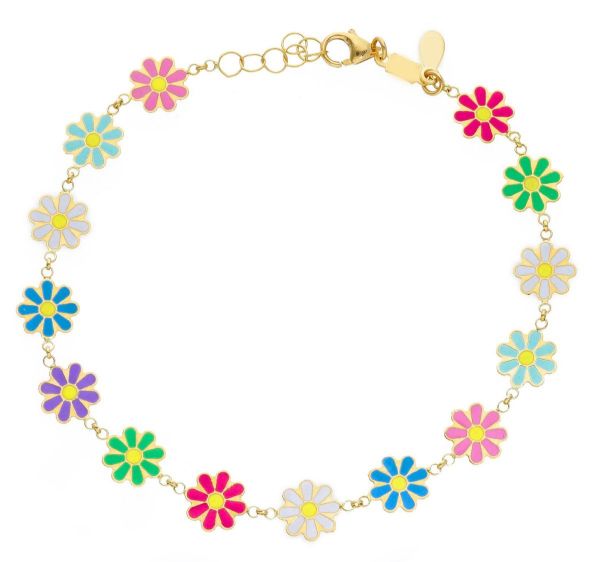 Imagen de Pulsera Margaritas oro amarillo 18k esmalte | 18 cm