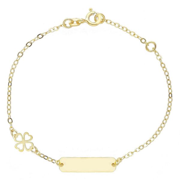Immagine di Bracciale Quadrifoglio oro giallo 9k | Tag personalizzato | 14+2 cm 