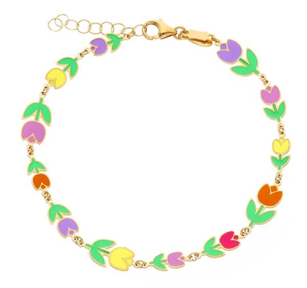 Immagine di Bracciale Tulipano oro giallo 18k e smalto | 18 cm 