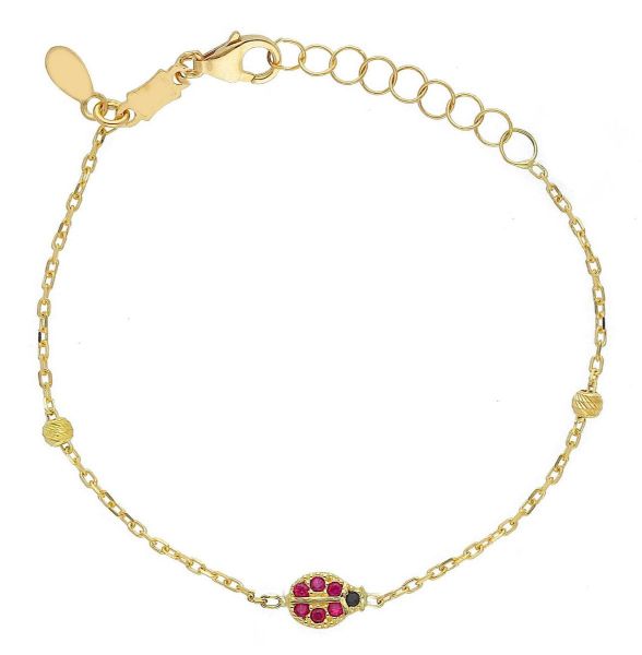 Imagen de Pulsera Mariquita oro amarillo 18k y piedras | 12+2 cm
