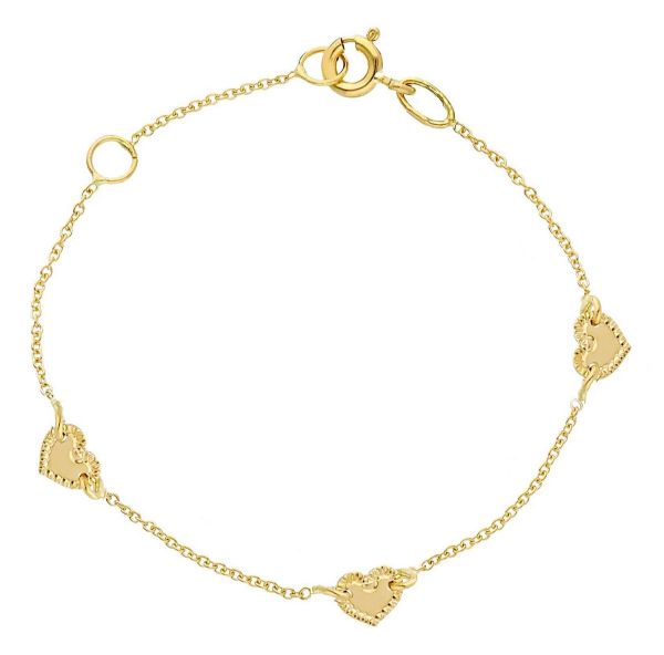 Imagen de Pulsera Corazones oro amarillo 18k | 14 cm