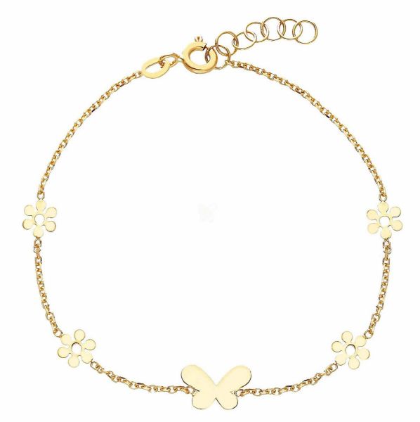 Immagine di Bracciale Farfalla e Fiori oro giallo 18k | 14 cm 