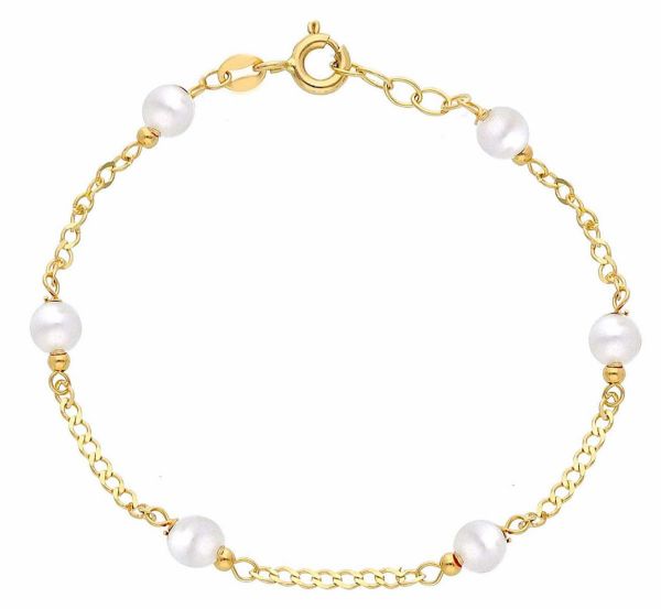 Imagen de Pulsera niña oro amarillo 18k perlas | 14 cm