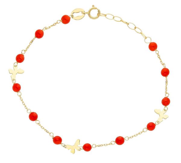 Immagine di Bracciale Farfalla oro giallo 18k e corallo | 14+2 cm 