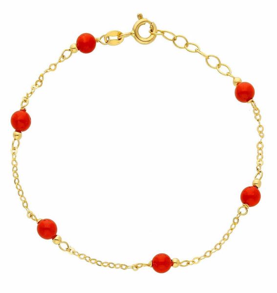 Immagine di Bracciale baby oro giallo 18k e corallo | 14+2 cm 
