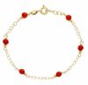 Immagine di Bracciale baby oro giallo 18k e corallo | 14+2 cm 