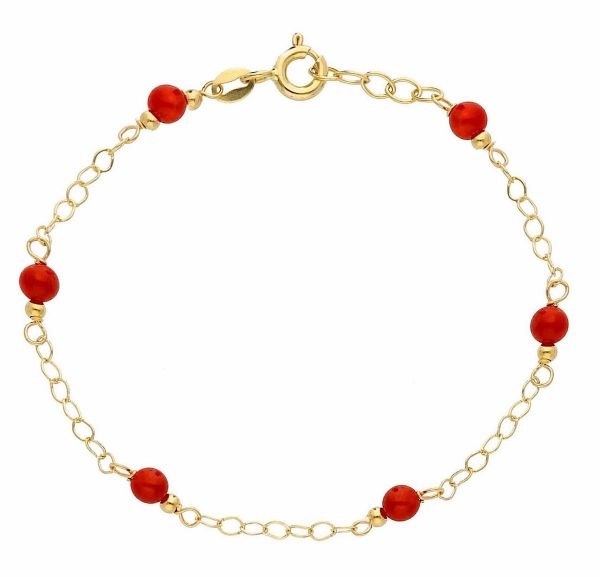 Immagine di Bracciale baby oro giallo 18k e corallo | 14+2 cm 