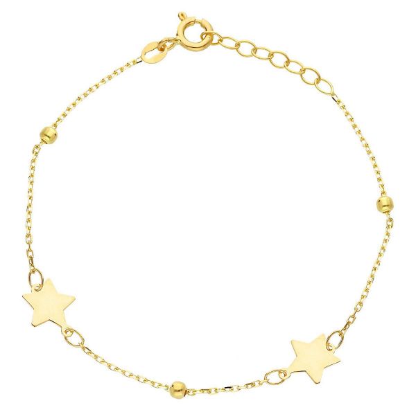 Imagen de Pulsera Estrellas y esferas oro amarillo 18k | 14+2 cm