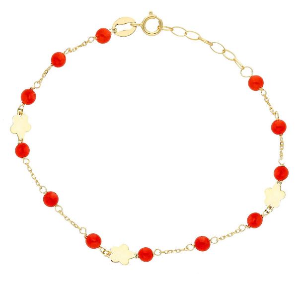 Immagine di Bracciale baby oro giallo 18k e corallo | 15 cm 
