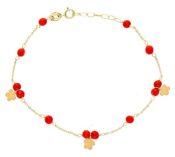 Immagine di Bracciale baby oro giallo 18k e corallo | 15 cm 