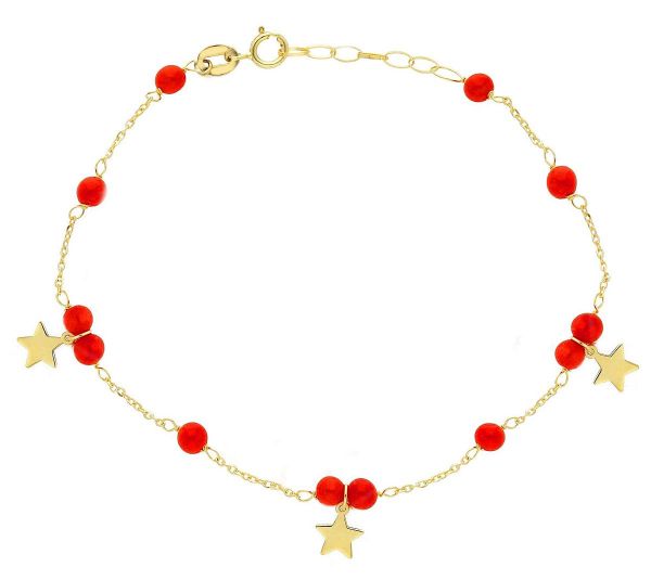 Immagine di Bracciale Stella oro giallo 18k e corallo | 15 cm 