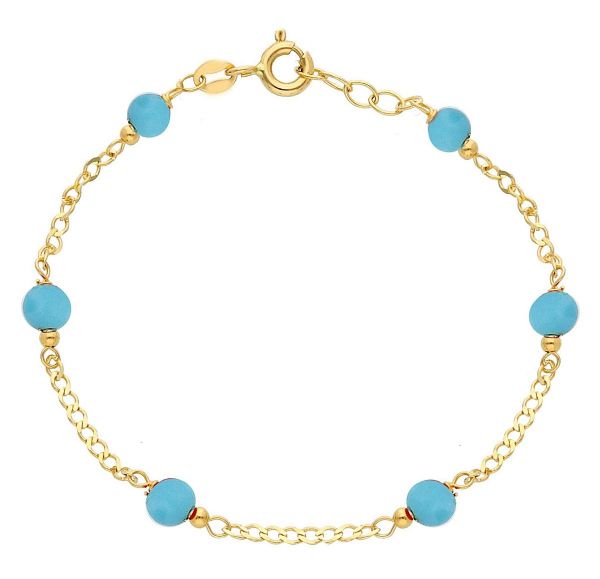 Immagine di Bracciale baby oro giallo 18k e turchese | 15,5 cm 