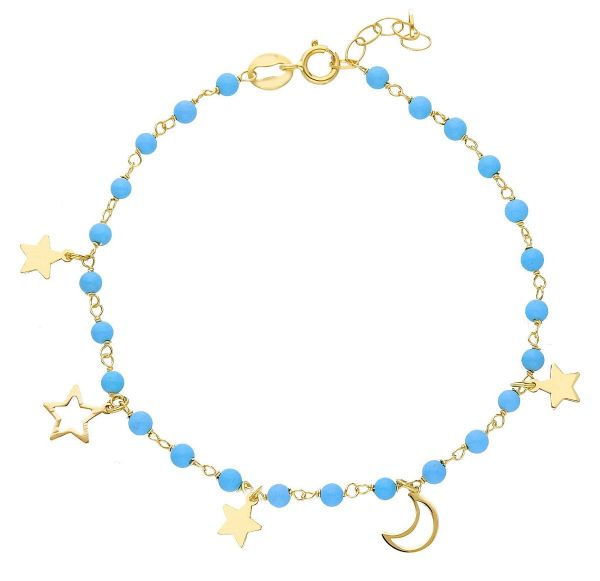 Immagine di Bracciale Luna e Stelle oro giallo 18k turchese | 15+2 cm 