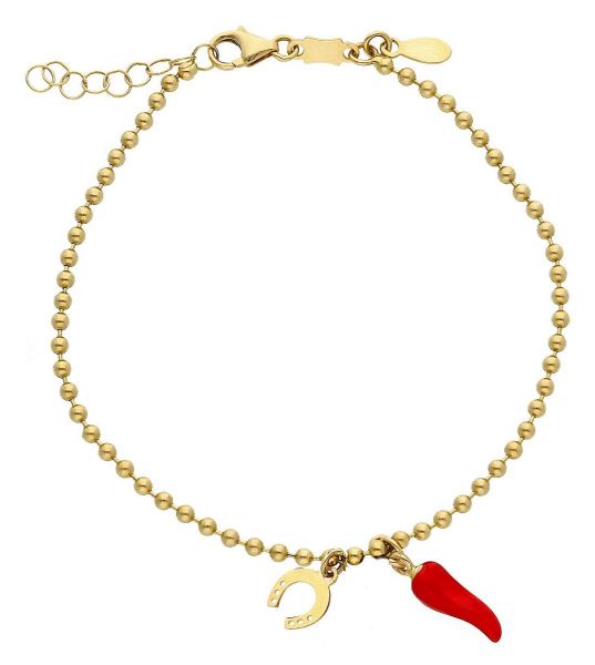 Immagine di Bracciale bimbo Cornetto portafortuna oro giallo 18k | 16 cm 