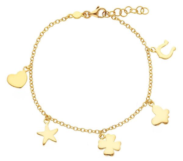 Immagine di Bracciale 5 charms porta Fortuna oro giallo 18k | 16+2 cm 