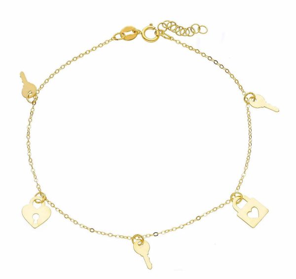 Imagen de Pulsera Llave y Candado oro amarillo 18k | 16+2 cm