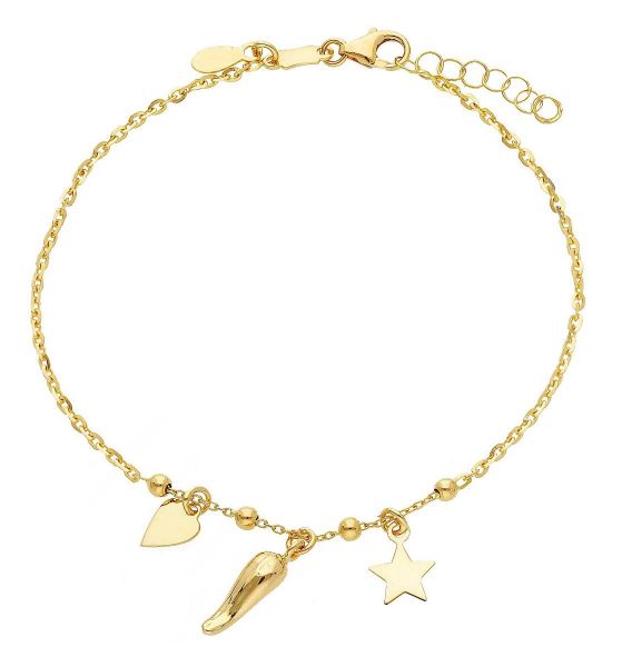 Immagine di Bracciale Cuore Stella e Corno oro giallo 18k | 17 cm 