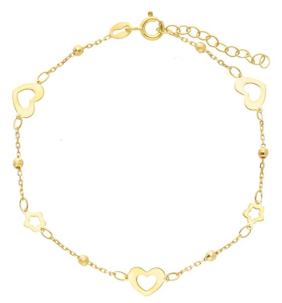 Imagen de Pulsera Corazones Estrellas y esferas oro 9k | 17+3 cm