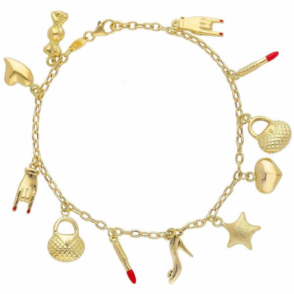 Picture of 18k yellow gold Heart Star Bag Shoe & Horns Bracelet | 18 cm