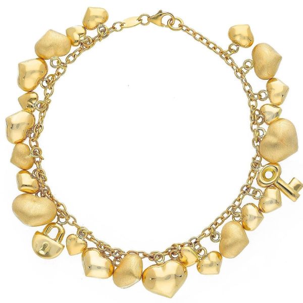 Immagine di Bracciale Cuori Chiave e Lucchetto oro giallo 18k | 18 cm 