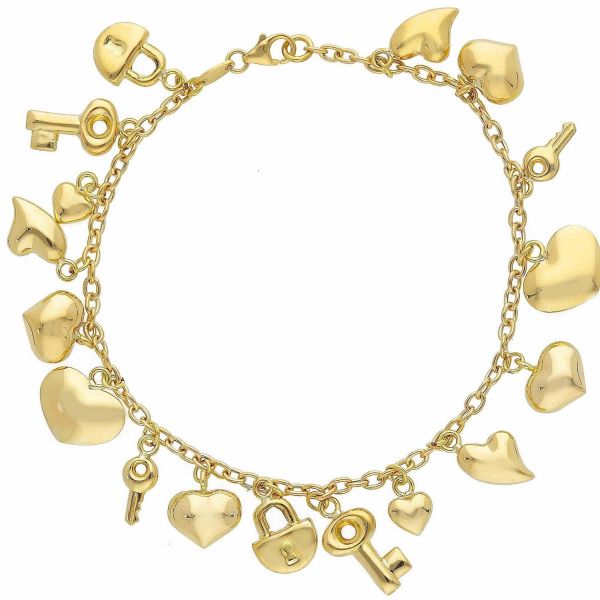 Imagen de Pulsera charms Corazones y Candados oro 18k | 18 cm