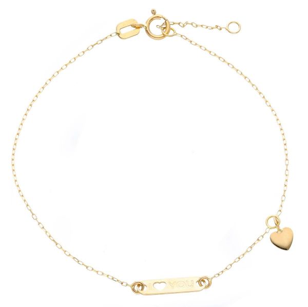 Picture of 18k yellow gold Heart "Love You" Bracelet | 18 cm