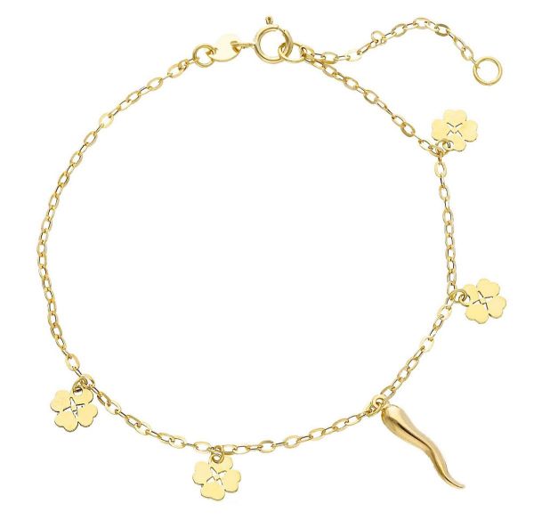 Picture of 9k yellow gold four-leaf Clovers & Horn Bracelet | 19 cm