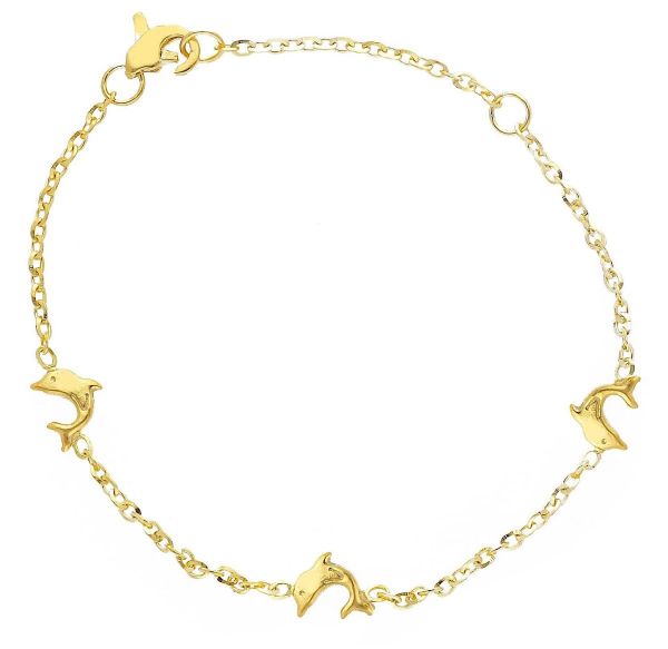 Picture of 9k yellow gold Dolphin kids' Bracelet | 12+3 cm