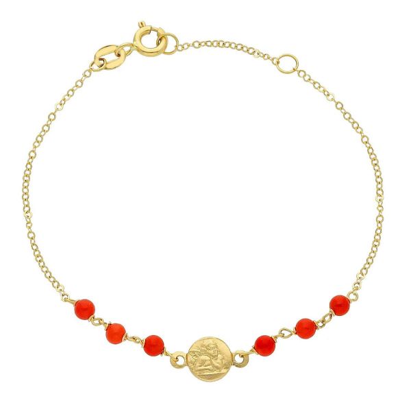 Imagen de Pulsera Recién Nacido oro amarillo 18k y coral | 18 cm