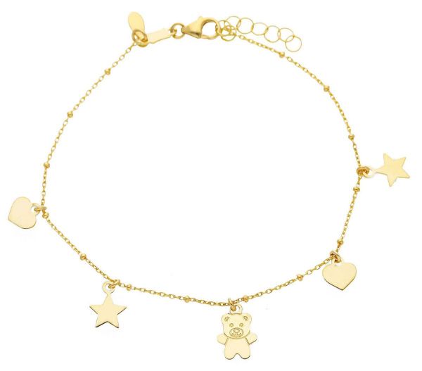 Imagen de Pulsera Corazones Estrellas y Osito oro 18k | 16+2 cm