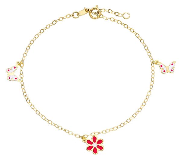 Picture of 18k yellow gold Flower & Butterfly Bracelet | 17+2 cm