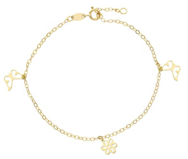Picture of 18k yellow gold Flower & Butterfly Bracelet | 17+2 cm