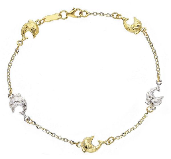 Picture of 18k bicolor gold Dolphin Bracelet | 18 cm