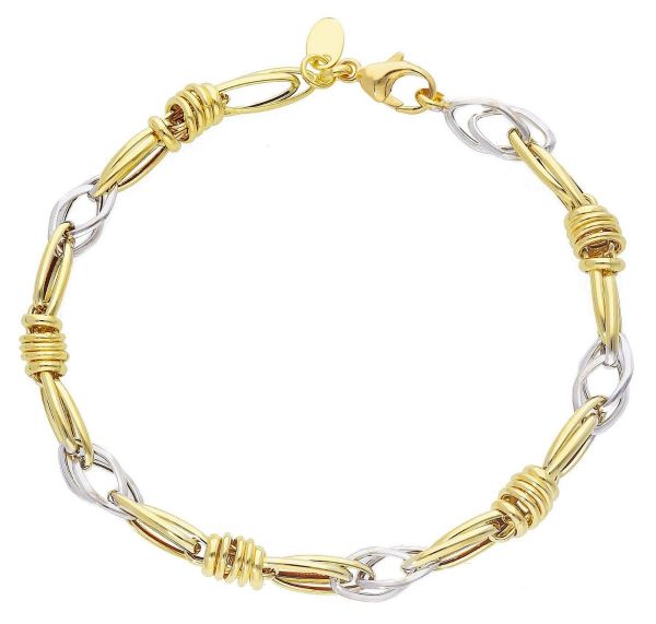 Immagine di Bracciale da donna maglia fantasia oro bicolor 18k | 19 cm 