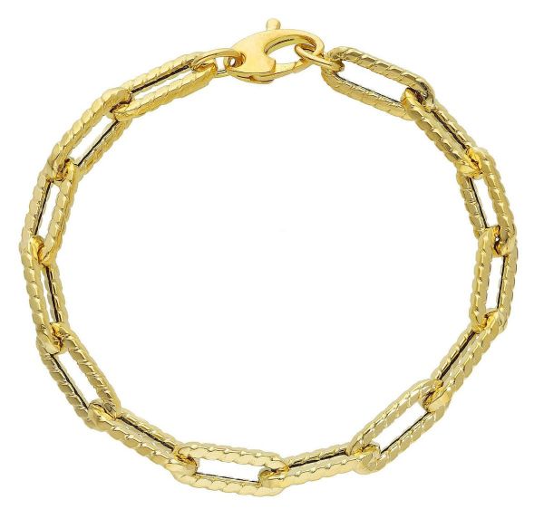Imagen de Pulsera malla Paperclip estriada oro amarillo 18k | 19 cm