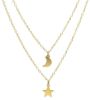 Picture of Moon & Star Double strstrand Necklace | 9k gold | 42+3 cm