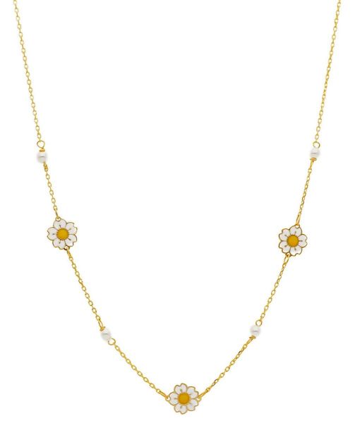 Immagine di Girocollo Margherita oro giallo 18k smalto e perla | 40+3 cm 