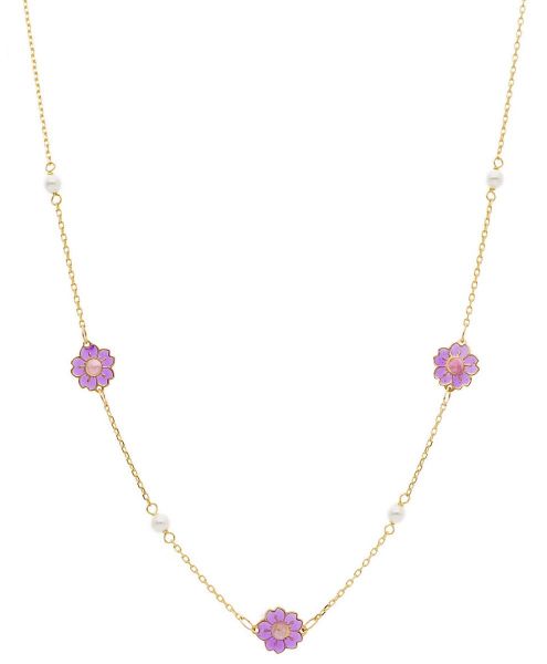 Picture of Flower enamel & pearl Necklace | 18k yellow gold | 42+3 cm